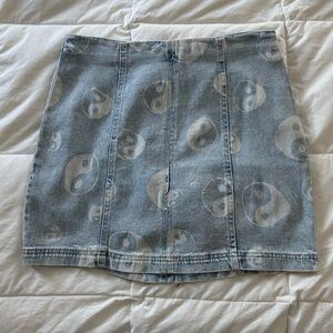 Denim Yin Yang Print Skirt